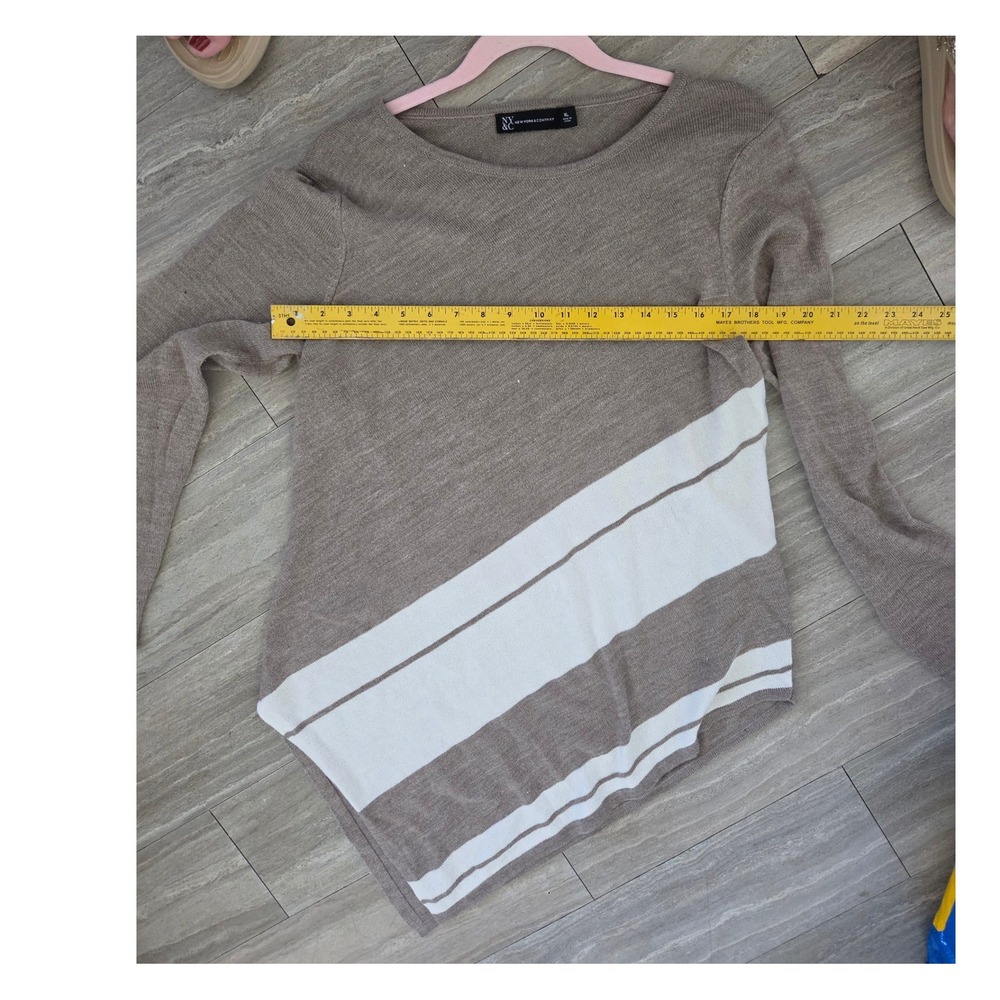 New York & Company Womens XL Taupe Brown Striped Asymmetrical Sharkbite Sweater - Picture 5 of 5
